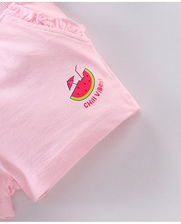 Babyhug Knit Mid Thigh Watermelon Printed Shorts - Pink