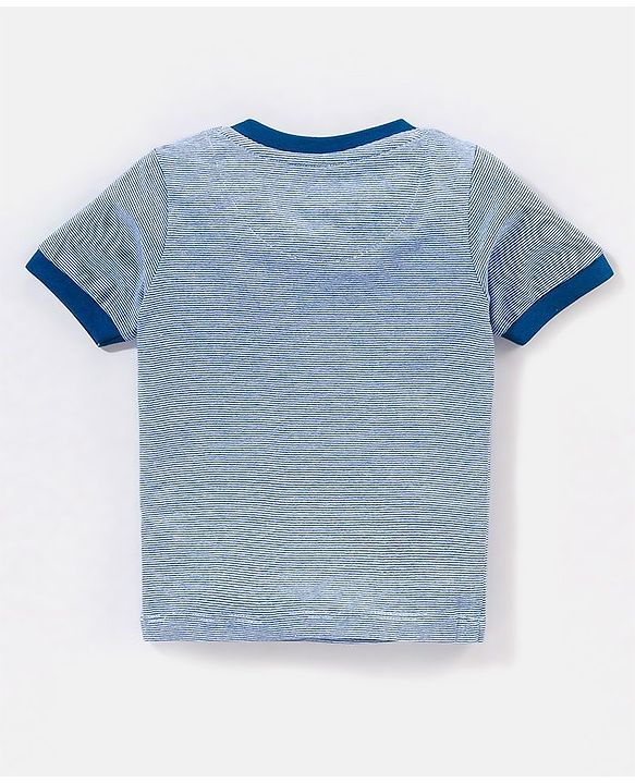 Babyhug 100% Cotton Knit Half Sleeves Striped T-Shirt and Short Set Game Mode Print - Grey Melange & Blue