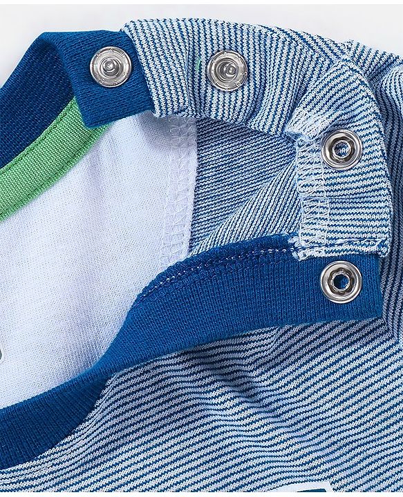 Babyhug 100% Cotton Knit Half Sleeves Striped T-Shirt and Short Set Game Mode Print - Grey Melange & Blue