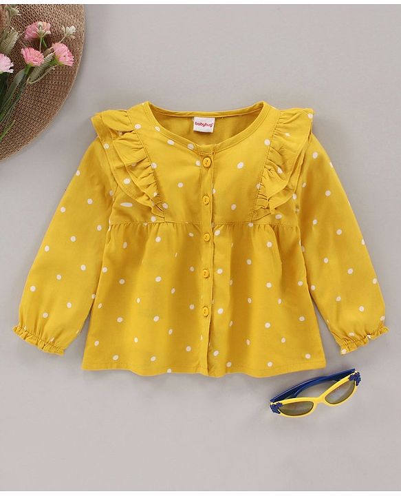 Babyhug Full Sleeves Top With Polka Print & Frill Detailing - Mustard