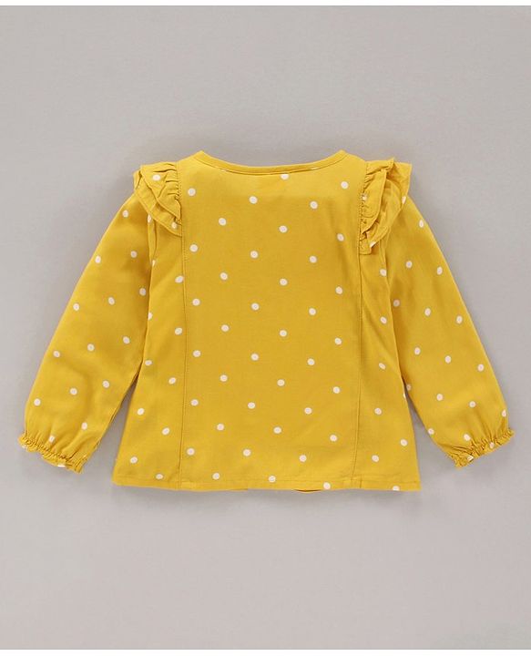 Babyhug Full Sleeves Top With Polka Print & Frill Detailing - Mustard