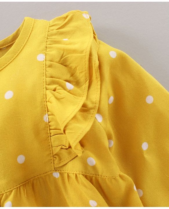 Babyhug Full Sleeves Top With Polka Print & Frill Detailing - Mustard
