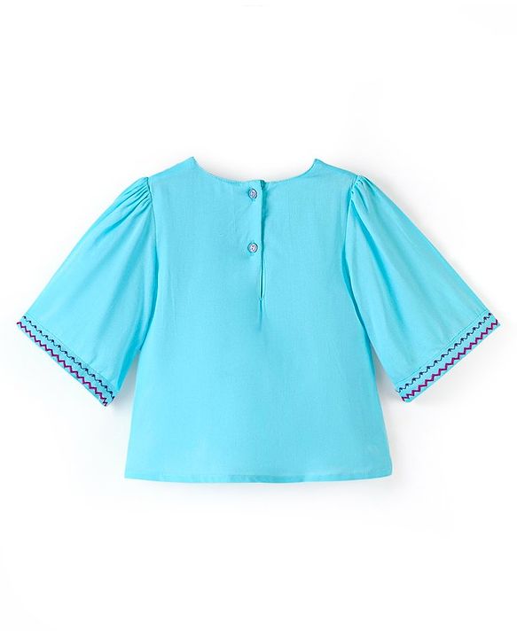Babyhug Three Fourth Sleeves 100% Cotton Top with Abstract Embroidery - Sky Blue