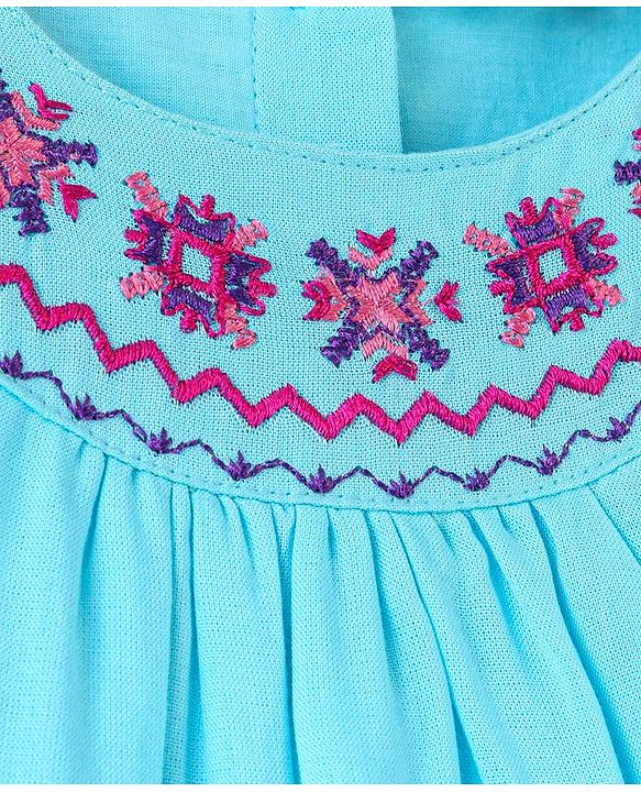 Babyhug Three Fourth Sleeves 100% Cotton Top with Abstract Embroidery - Sky Blue