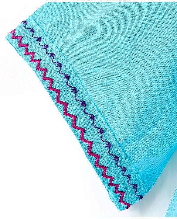Babyhug Three Fourth Sleeves 100% Cotton Top with Abstract Embroidery - Sky Blue