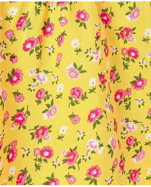 Babyhug Half Sleeves Rayon Woven Floral Print Top with Frill Detailing - Mustard Yellow
