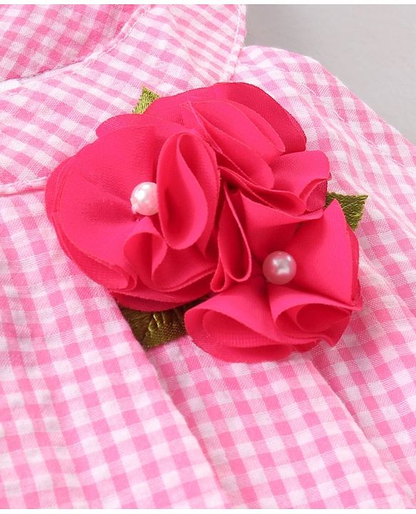 Babyhug Sleeveless Cotton Woven to Denim Top and Bottom Wear Set Checkered Flower Applique - Pink Blue