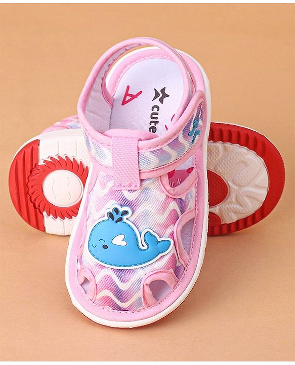 Cute Walk by Babyhug Velcro Closure Sandals Whale Patch - Pink