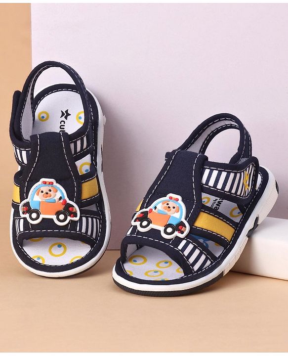 Cute Walk by Babyhug Velcro Closure Sandals Car Applique Blue Yellow (Stripes Colour MayVary)