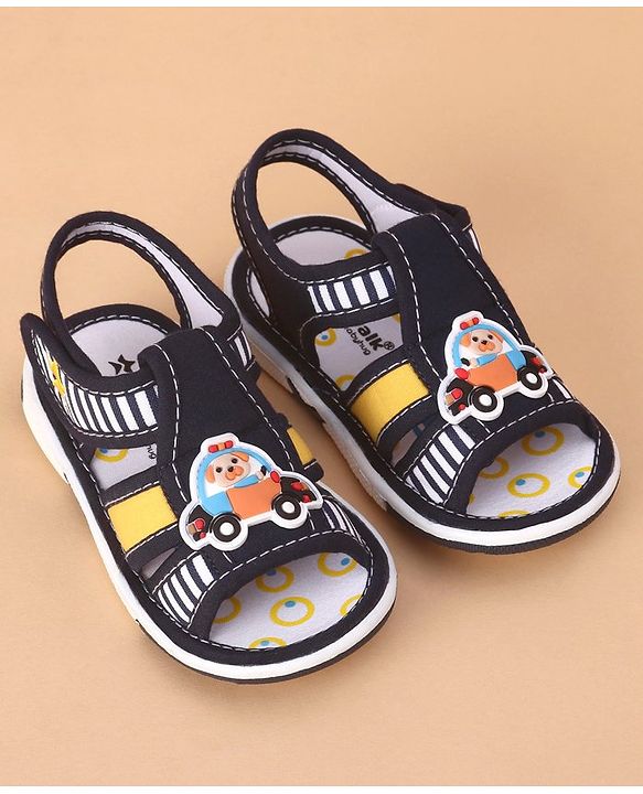Cute Walk by Babyhug Velcro Closure Sandals Car Applique Blue Yellow (Stripes Colour MayVary)
