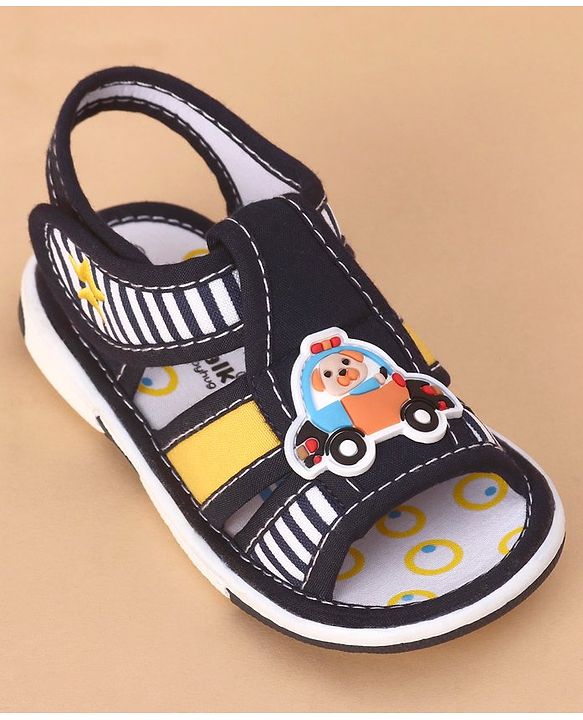Cute Walk by Babyhug Velcro Closure Sandals Car Applique Blue Yellow (Stripes Colour MayVary)