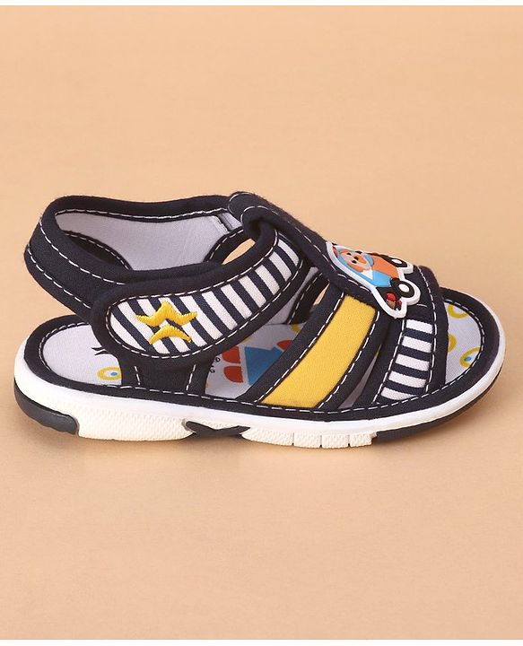 Cute Walk by Babyhug Velcro Closure Sandals Car Applique Blue Yellow (Stripes Colour MayVary)
