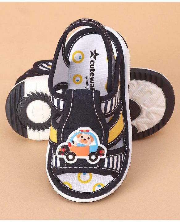 Cute Walk by Babyhug Velcro Closure Sandals Car Applique Blue Yellow (Stripes Colour MayVary)