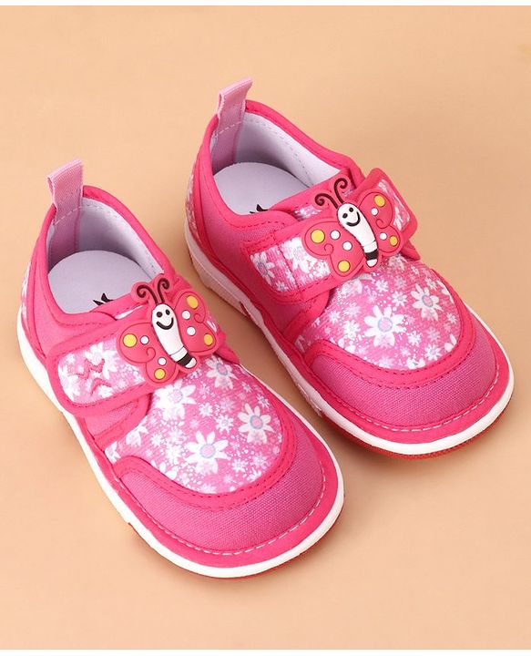 Cute Walk by Babyhug Casual Shoes With Velcro Closure Butterfly Patch- Fuchsia