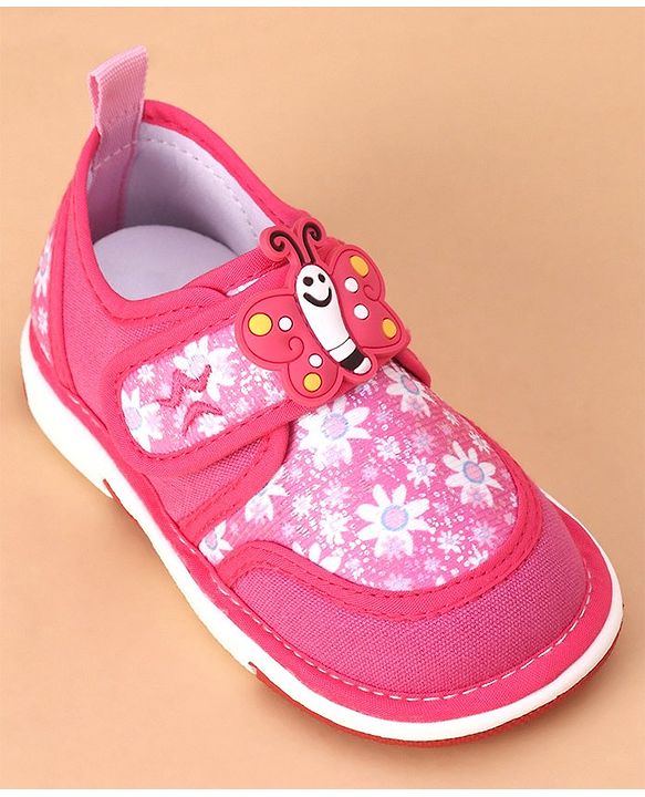 Cute Walk by Babyhug Casual Shoes With Velcro Closure Butterfly Patch- Fuchsia