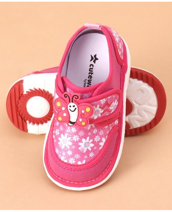 Cute Walk by Babyhug Casual Shoes With Velcro Closure Butterfly Patch- Fuchsia