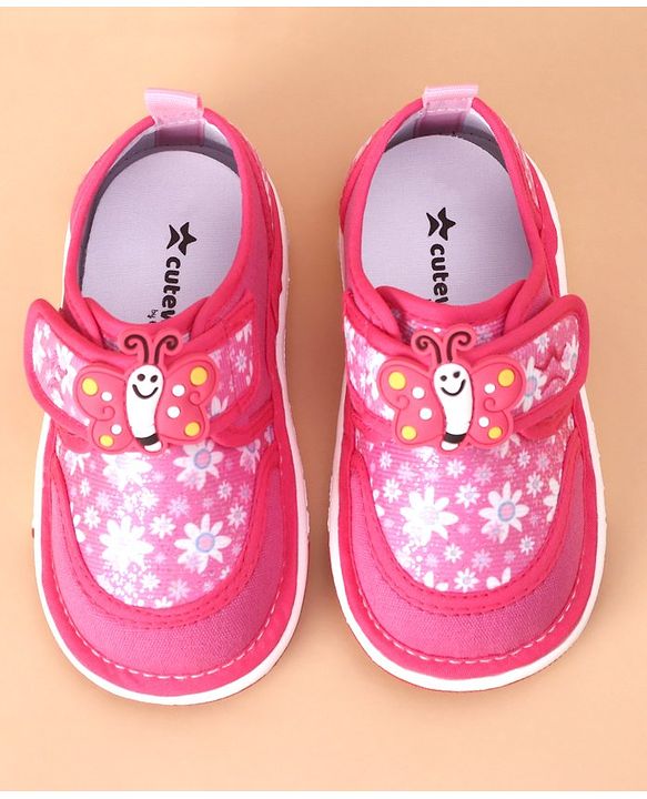 Cute Walk by Babyhug Casual Shoes With Velcro Closure Butterfly Patch- Fuchsia