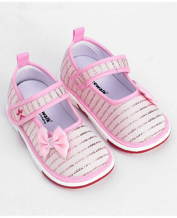 Cute Walk by Babyhug Embellished Casual Shoes With Velcro Closure Bow Applique- Pink