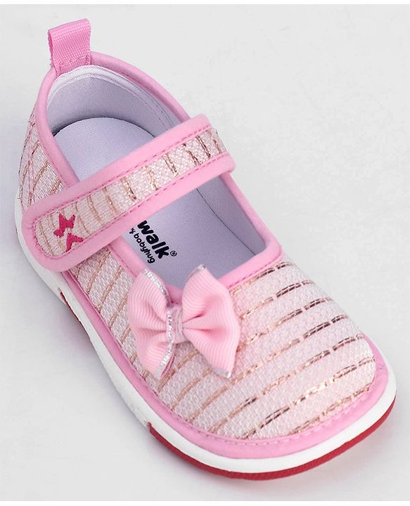 Cute Walk by Babyhug Embellished Casual Shoes With Velcro Closure Bow Applique- Pink