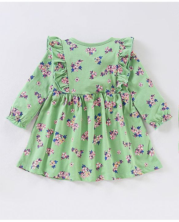 Babyhug 100% Cotton Full Sleeves Frock With Bloomer  Floral Print- Mint