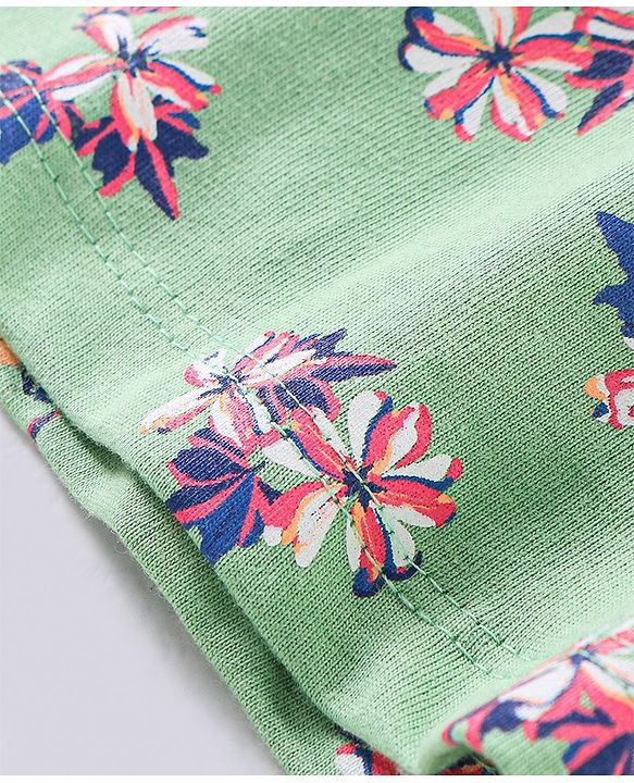 Babyhug 100% Cotton Full Sleeves Frock With Bloomer  Floral Print- Mint