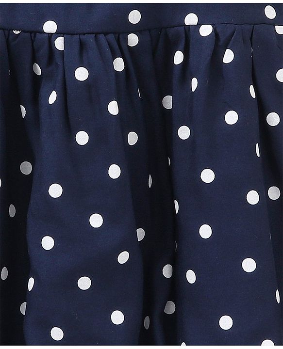 Babyhug Rayon Cap Sleeves Polka Dots Printed Woven Frock With Bow Applique - Navy Blue