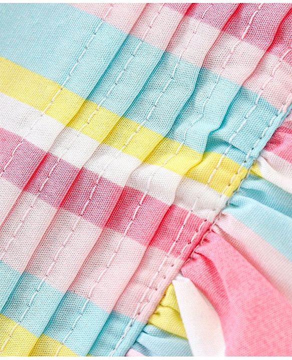 Babyhug 100% Cotton Woven Frill Sleeves Striped Frock with Waist Belt - Multicolour
