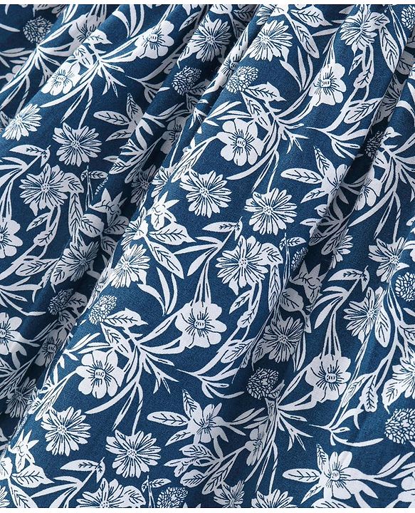 Babyhug 100 % Cotton Frill Sleeves Frock Floral Print - Navy Blue