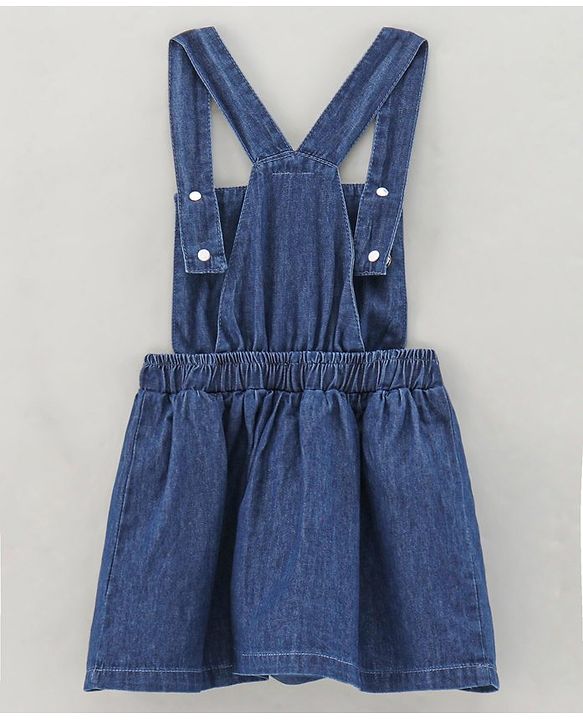 Babyhug Denim Dungaree Style Frock With Cotton Half Sleeves Tee Multi Print - Blue Pink