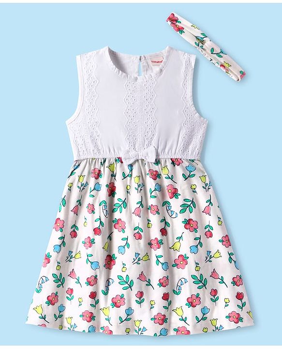 Babyhug 100% Cotton Sleevelees Shine Print Frock - Pink