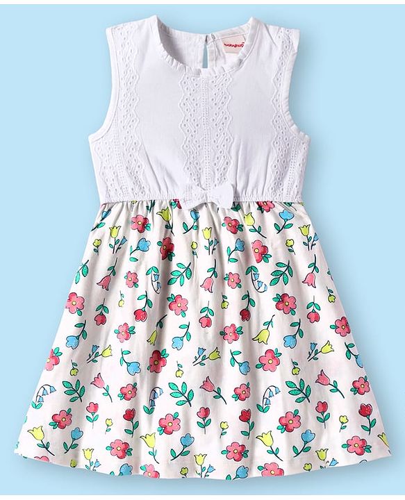 Babyhug 100% Cotton Sleevelees Shine Print Frock - Pink