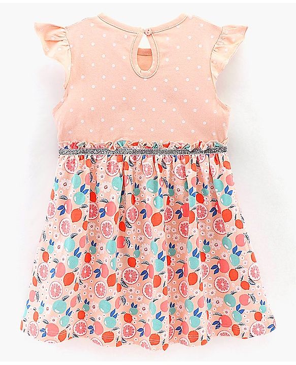 Babyhug 100%Cotton Cap Sleeves Frock With Bloomer Fruits Print - Light Pink