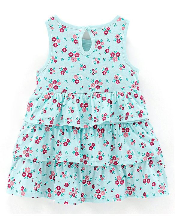 Babyhug 100% Cotton Knit Sleeveless Frock Floral Print - Blue