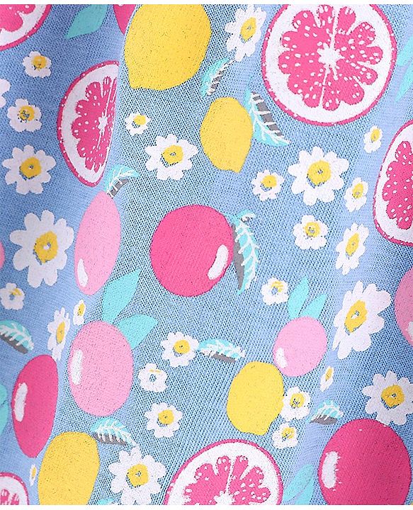 Babyhug 100% Cotton One Shoulder Printed Frock - Blue