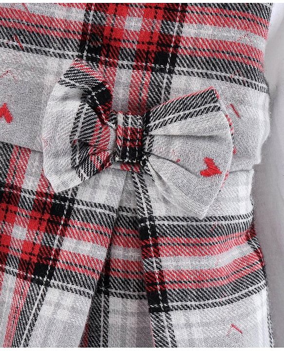 Babyhug 100% Cotton Full Sleeves Checked Frock - White Red
