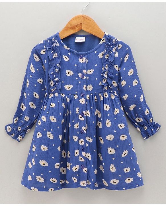 Babyhug Full Sleeves Woven Frock Floral Print - Blue