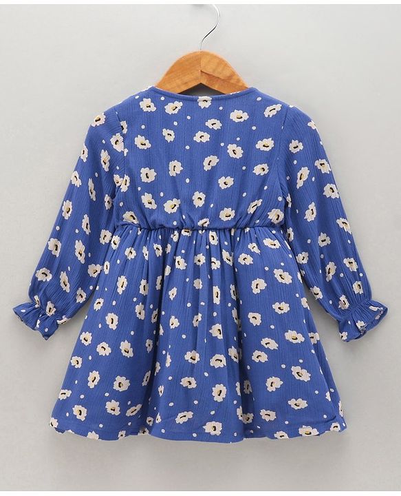 Babyhug Full Sleeves Woven Frock Floral Print - Blue