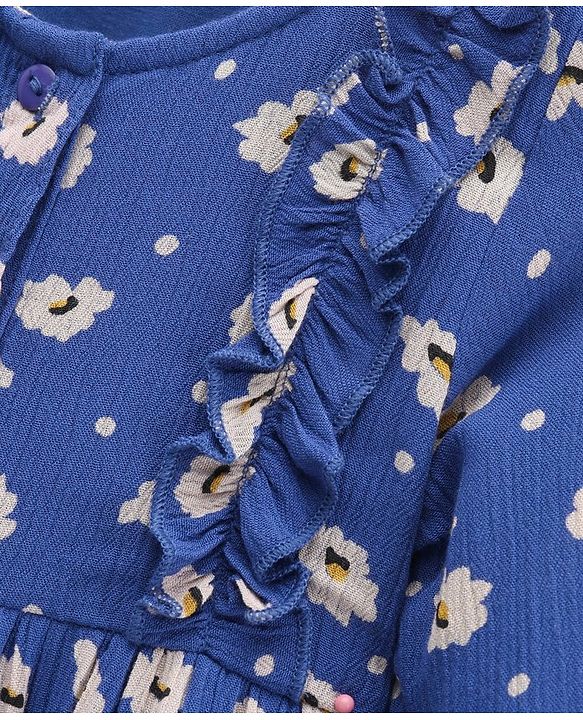 Babyhug Full Sleeves Woven Frock Floral Print - Blue