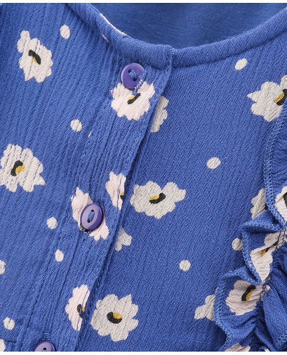 Babyhug Full Sleeves Woven Frock Floral Print - Blue