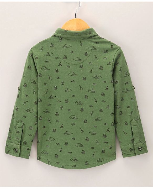 Babyhug Full Sleeves Knitted Shirt Printed - Olive