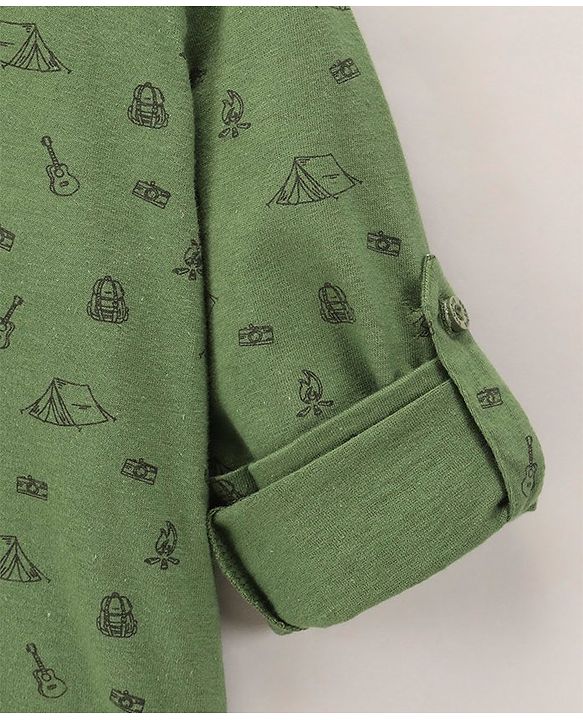 Babyhug Full Sleeves Knitted Shirt Printed - Olive