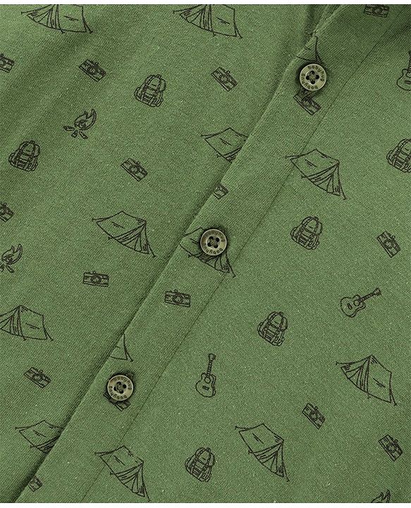 Babyhug Full Sleeves Knitted Shirt Printed - Olive