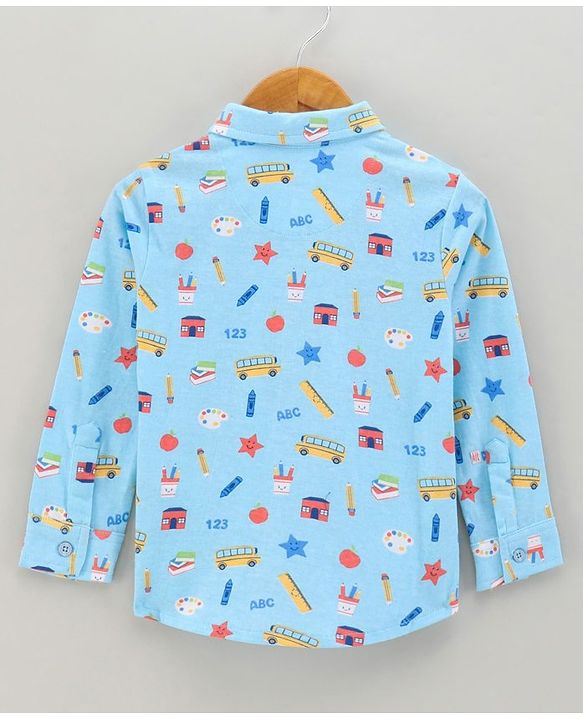 Babyhug Cotton Knit Full Sleeve Star Print Shirt - Blue