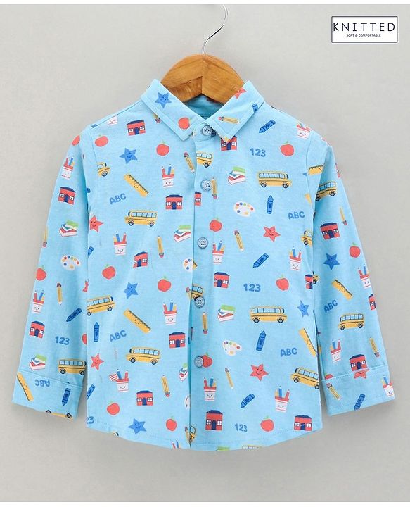 Babyhug Cotton Knit Full Sleeve Star Print Shirt - Blue