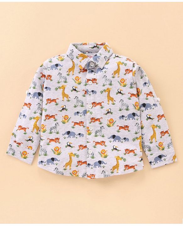 Babyhug Cotton Knit Full Sleeves Shirt Animal Print - White