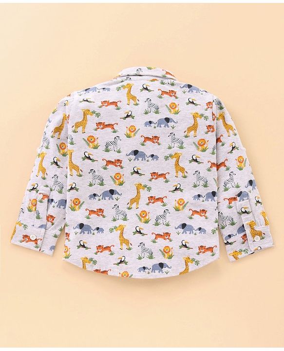 Babyhug Cotton Knit Full Sleeves Shirt Animal Print - White