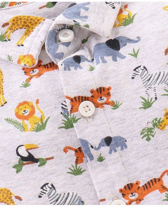 Babyhug Cotton Knit Full Sleeves Shirt Animal Print - White