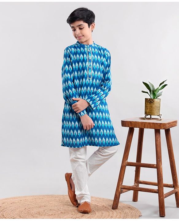 Pine Kids Full Sleeves Kurta Pajama Set - Blue