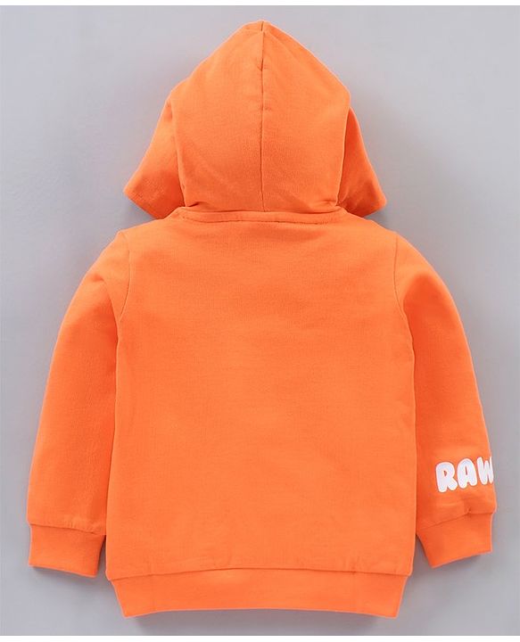 Babyhug Full Sleeves Hooded Sweatshirt & Lounge Pant Lion Applique - Orange Light Grey