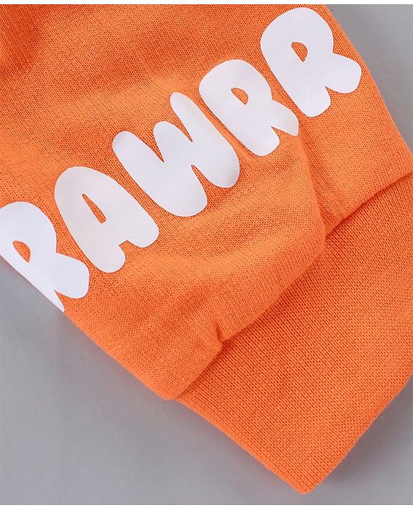 Babyhug Full Sleeves Hooded Sweatshirt & Lounge Pant Lion Applique - Orange Light Grey